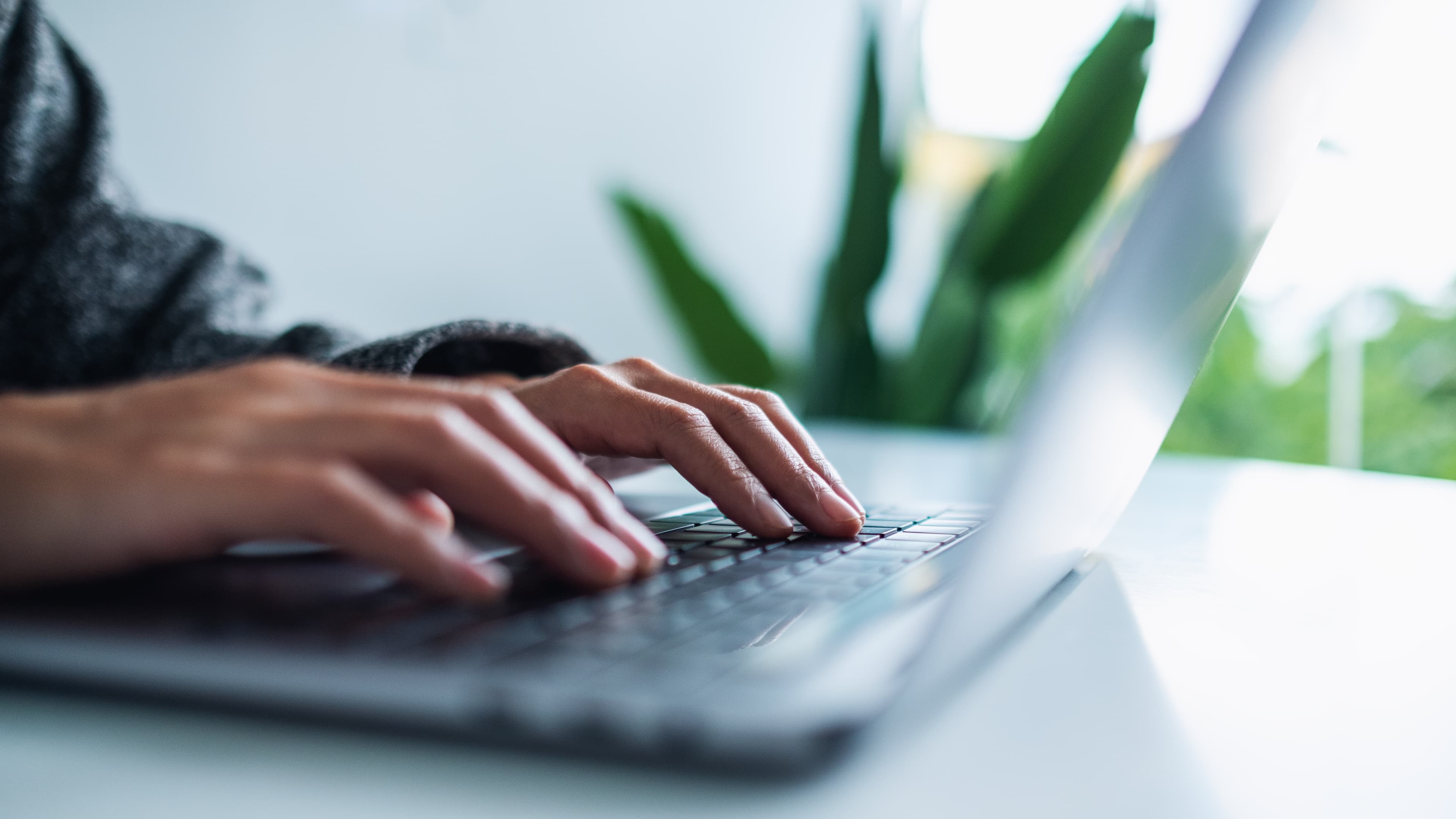 computer and hands